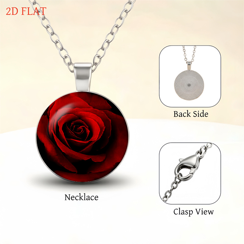 Red Rose-Themed Women's Necklace, Earrings, Brooch, Bracelet Set